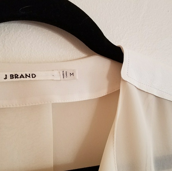 NWT J Brand sheer cream blouse with lamb leather - Picture 4 of 7
